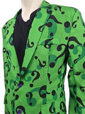 Spirit Halloween "The Riddler" Question Mark Green Suit Men's Large